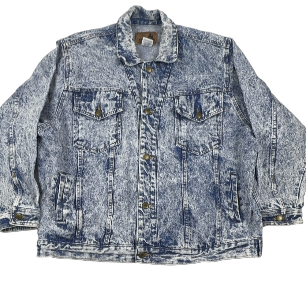 VTG PREZZIA Women’s Denim Jacket Acid Wash Blue Cotton Button Embellished Back L